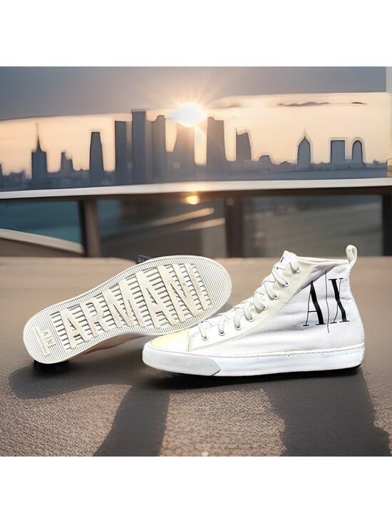 Armani Exchange Men\'s High Top Icon Logo Canvas Sneakers White Size 11 Excellent main image 16
